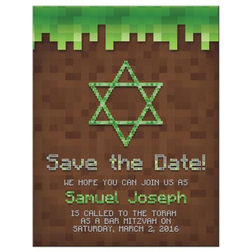 Pixel Video Game Bar Mitzvah Save The Date Card Building Blocks