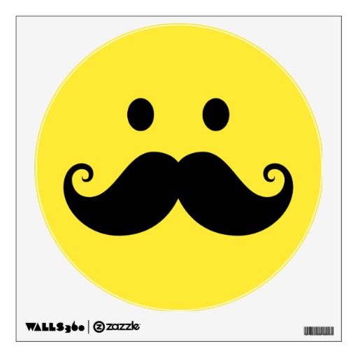 Fun Yellow Face With Handlebar Mustache Wall Sticker