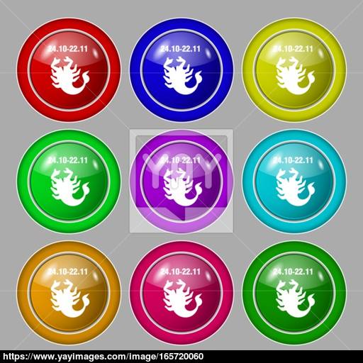 Scorpio Icon Sign Symbol On Nine Round Colourful Buttons Vector