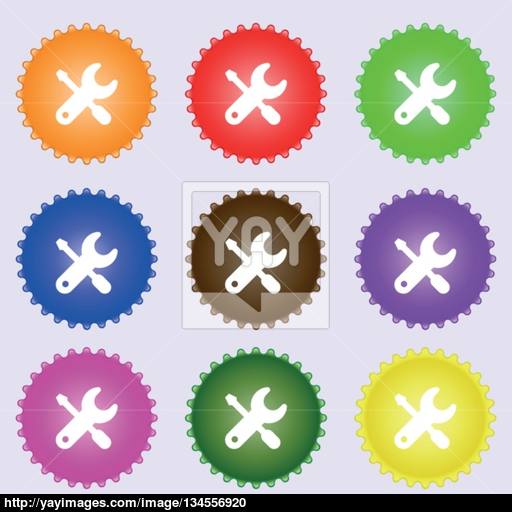 Screwdriver, Key, Settings Icon Sign A Set Of Nine Different