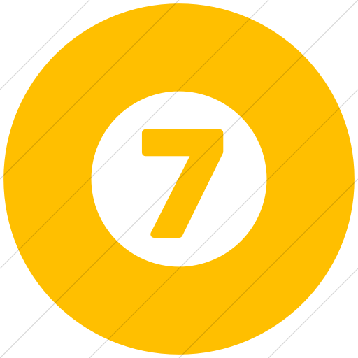 Flat Circle White On Yellow Encircled Solid Seven Icon