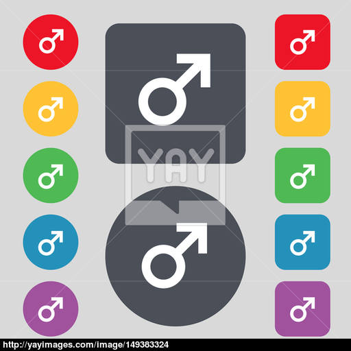 Male Sex Icon Sign A Set Of Colored Buttons Flat Design