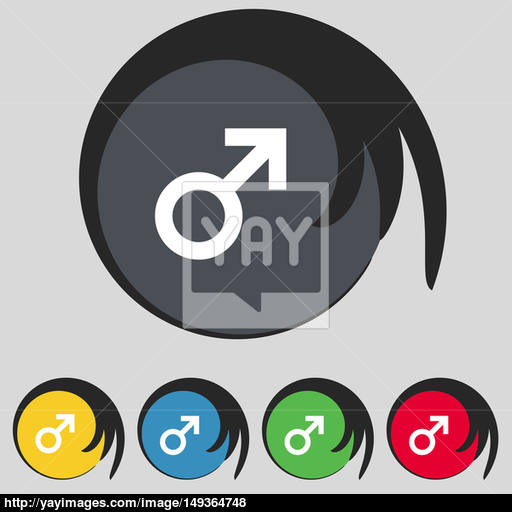 Male Sex Icon Sign Symbol On Five Colored Buttons Image