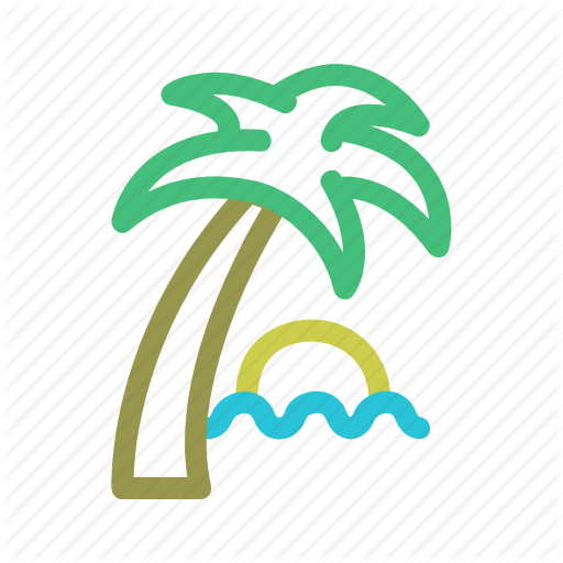Palm Tree, Shade, Sun, Sunset, Tropical, Water Icon