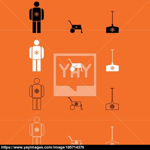 Snow Removal Black And White Set Icon Vector