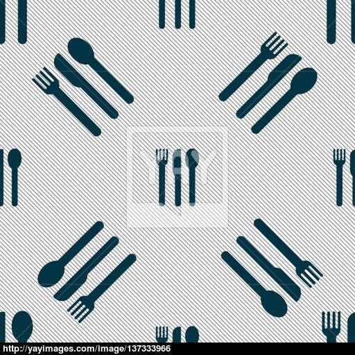 Fork, Knife, Spoon Icon Sign Seamless Pattern With Geometric