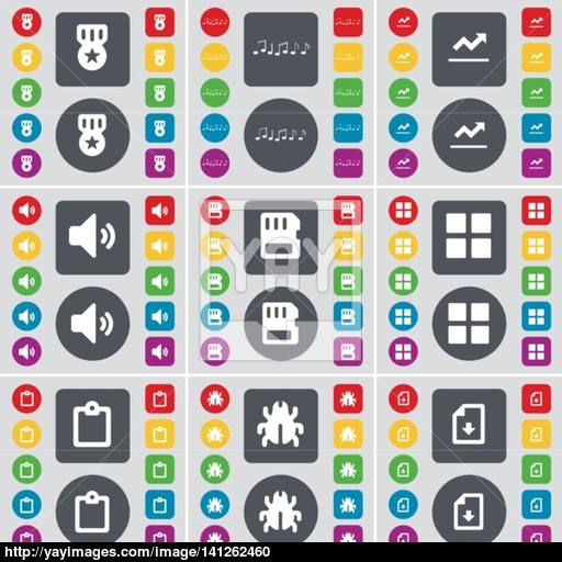 Media, Note, Graph, Sound, Sim Card, Apps, Survey, Bug, Icon