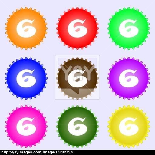 Number Six Icon Sign A Set Of Nine Different Colored Labels