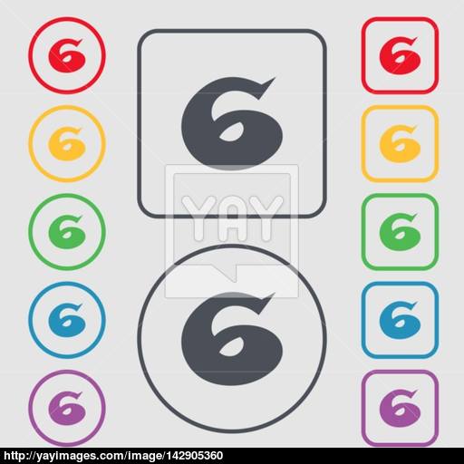Number Six Icon Sign Symbols On The Round And Square Buttons