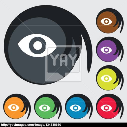Sixth Sense, The Eye Icon Sign Symbol On Eight Colored Buttons