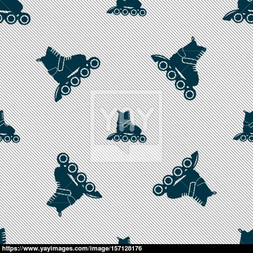 Roller Skate Icon Sign Seamless Pattern With Geometric Texture