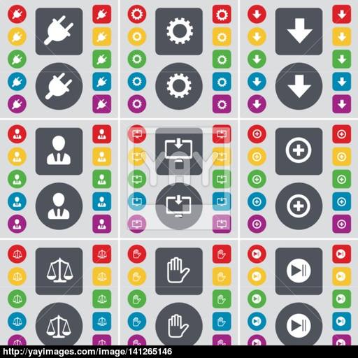 Socket, Gear, Arrow Down, Avatar, Monitor, Plus, Scales, Hand