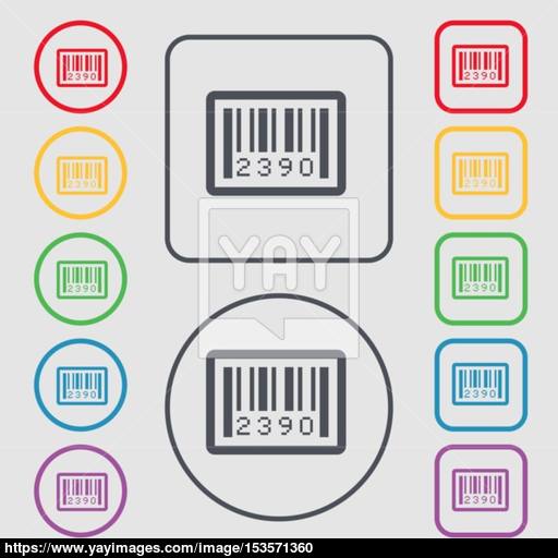 Barcode Icon Sign Symbol On The Round And Square Buttons