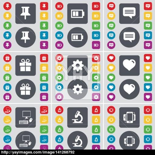 Pin, Battery, Chat Bubble, Gift, Gear, Heart, Pc, Microscope, Sm