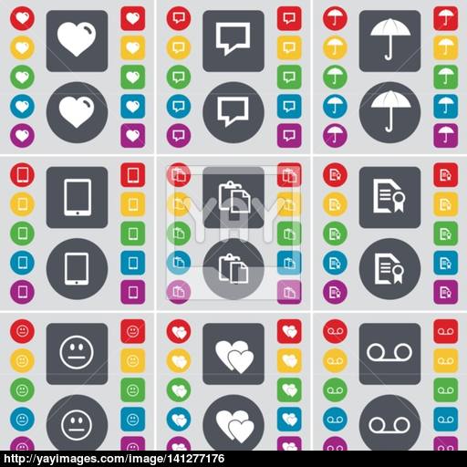 Heart, Chat Bubble, Umbrella, Tablet Pc, Survey, Text File, Smile