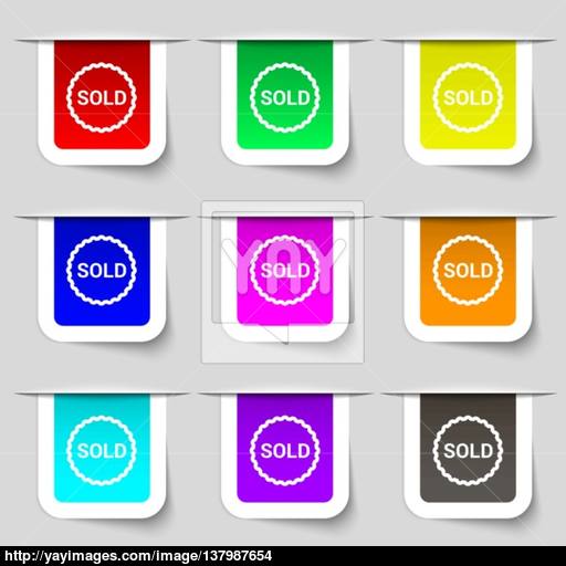 Sold Icon Sign Set Of Multicolored Modern Labels For Your Design