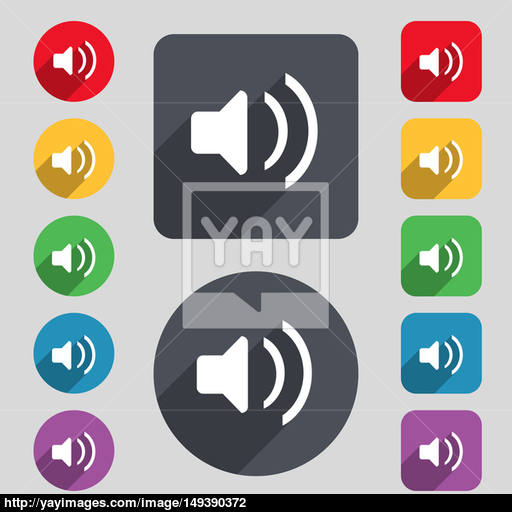 Speaker Volume, Sound Icon Sign A Set Of Colored Buttons