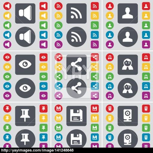 Sound, Rss, Avatar, Vision, Share, Silhouette, Pin, Floppy