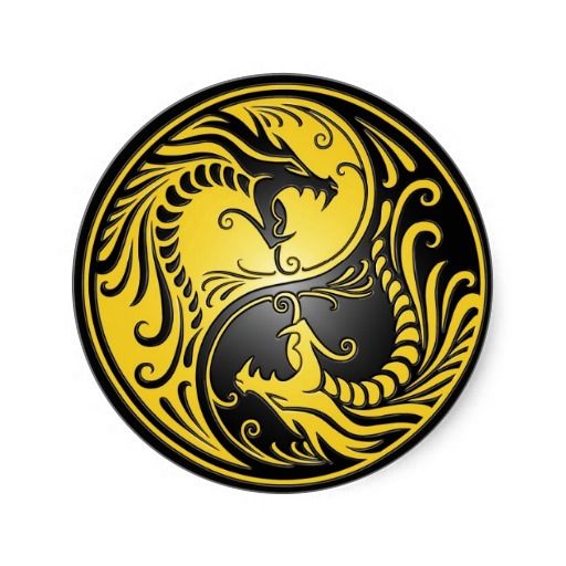 Yin Yang Dragons, Yellow And Black Classic Round Sticker Zazzle