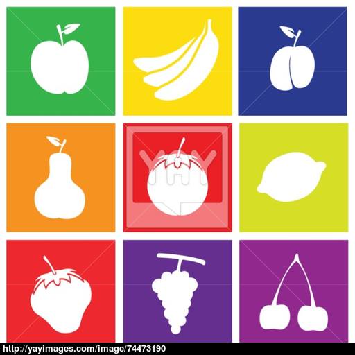 Fruits Flat Design Square Icons Vector