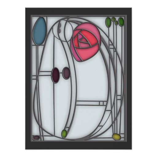 Wedding Invitation Art Nouveau Roses Stained Glass Formal