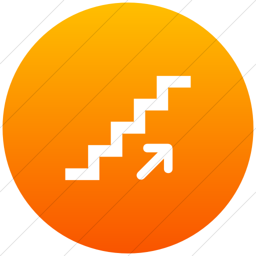 Flat Circle White On Orange Gradient Aiga Stairs Up Icon