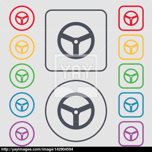 Steering Wheel Icon Sign Symbols On The Round And Square Buttons