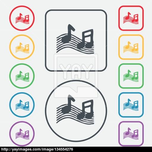 Musical Note, Music, Ringtone Icon Sign Symbol On The Round