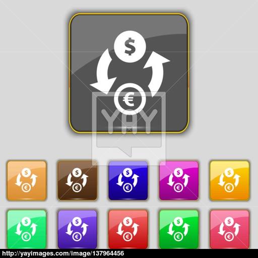 Currency Exchange Icon Sign Set With Eleven Colored Buttons