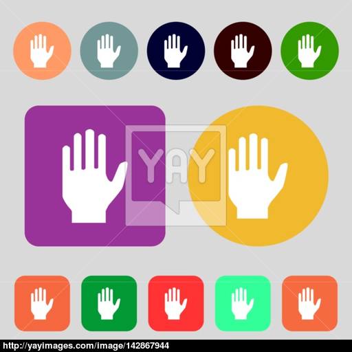 Hand Print Sign Icon Stop Symbol Colored Buttons Flat Design