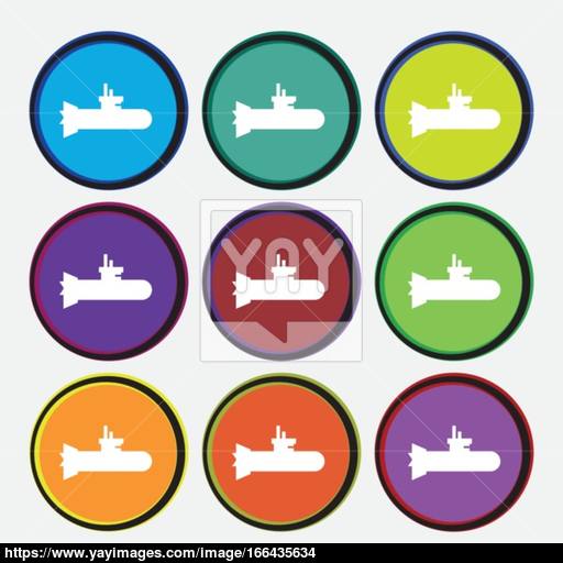 Submarine Icon Sign Nine Multi Colored Round Buttons Vector