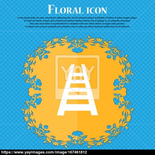 Railway Track Icon Sign Floral Flat Design On A Blue Abstract