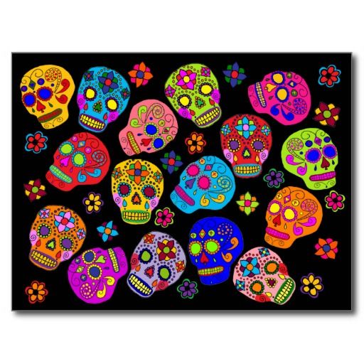 Mexican Folk Art Sugar Skulls Postcard Hispanic Art