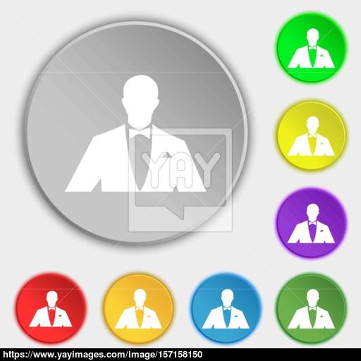 Silhouette Of Man In Business Suit Icon Sign Symbol On Eight Flat