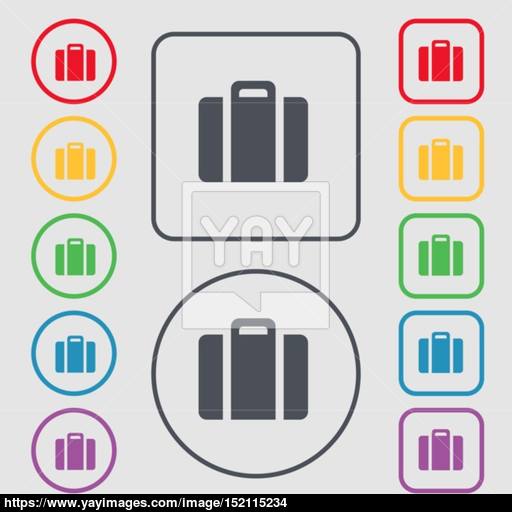 Suitcase Icon Sign Symbol On The Round And Square Buttons