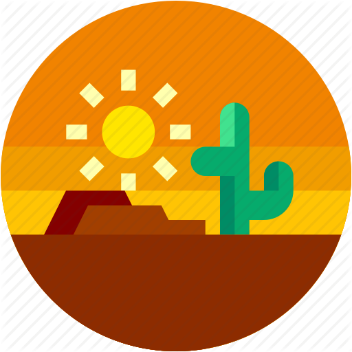 Cactus, Circle, Desert, Flat Icon, Hot, Landscape, Sun Icon