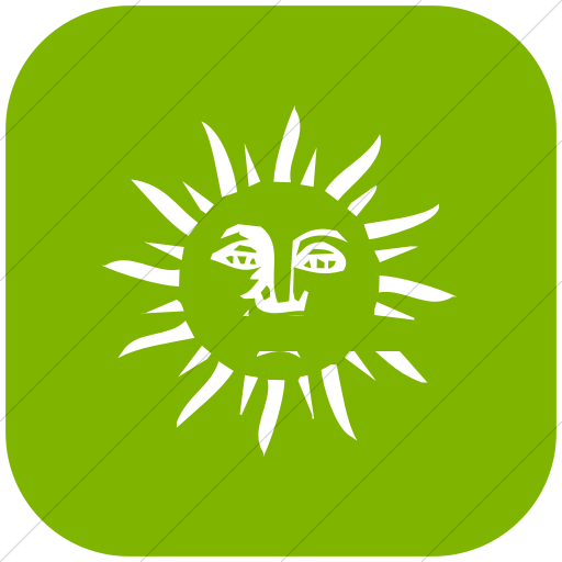 Flat Rounded Square White On Green Classica Sun Face Icon