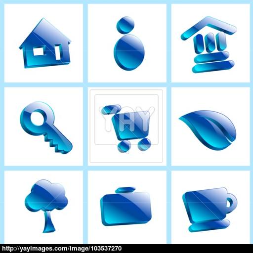 Set Glass Icons Button Color Symbol Vector