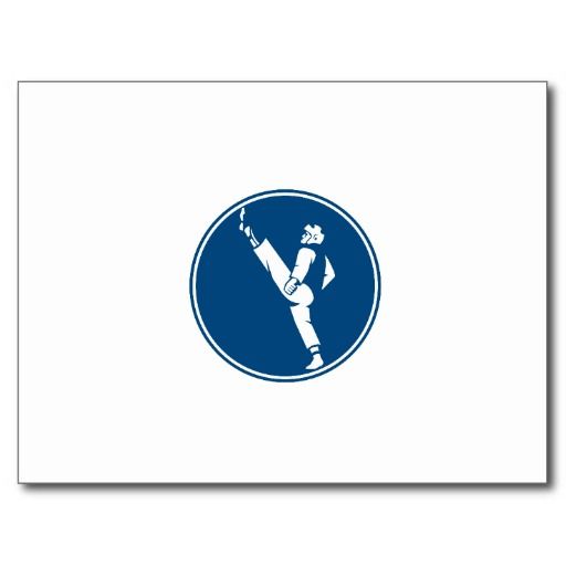 Taekwondo Fighter Kicking Stance Circle Icon Postcard Rio