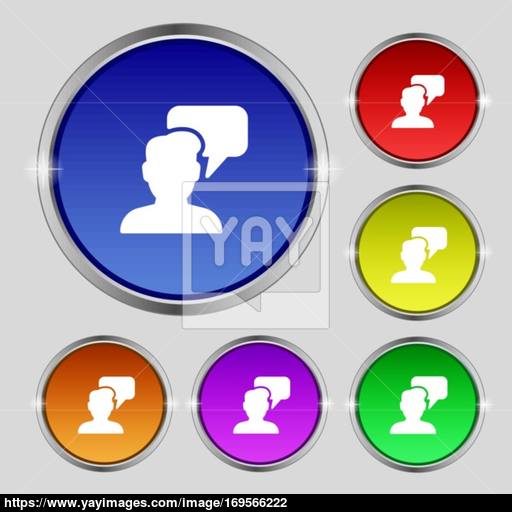 People Talking Icon Sign Round Symbol On Bright Colourful Buttons