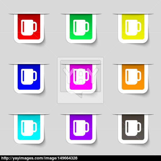 Cup Coffee Or Tea Icon Sign Set Of Multicolored Modern Labels