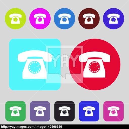 Retro Telephone Icon Symbol Colored Buttons Flat Design