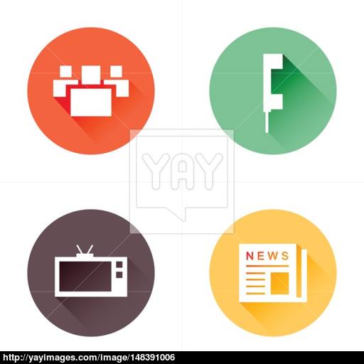 People, News, Tv, Phone Icons Flat Design Set Vector