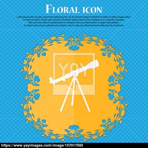 Telescope Icon Floral Flat Design On A Blue Abstract Background