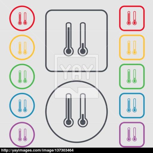 Thermometer Temperature Icon Sign Symbol On The Round And Square