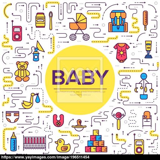 World Thin Line Breastfeeding Week And Kids Elements Flat Icon Set