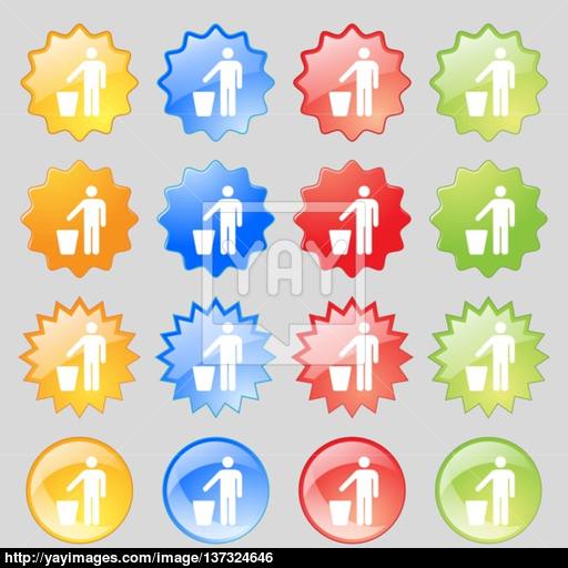Throw Away The Trash Icon Sign Big Set Of Colorful Modern