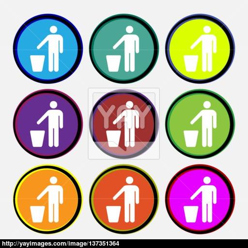Throw Away The Trash Icon Sign Nine Multi Colored Round Buttons