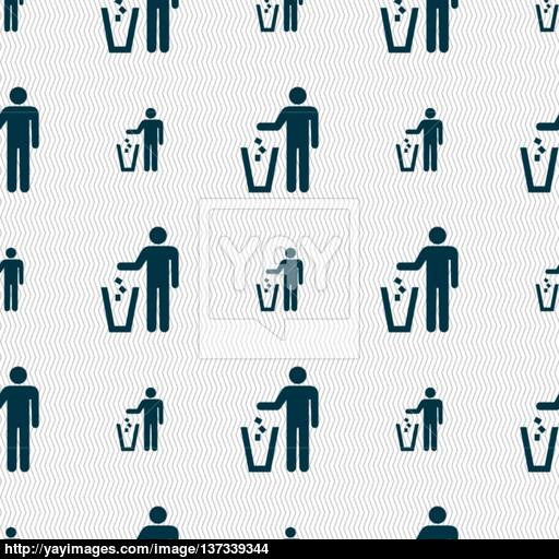 Throw Away The Trash Icon Sign Seamless Pattern With Geometric
