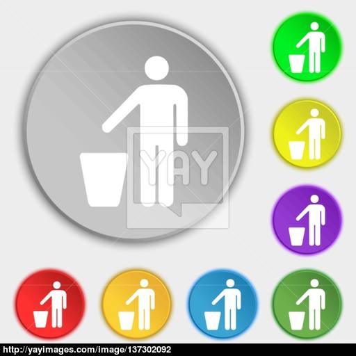 Throw Away The Trash Icon Sign Symbol On Five Flat Buttons